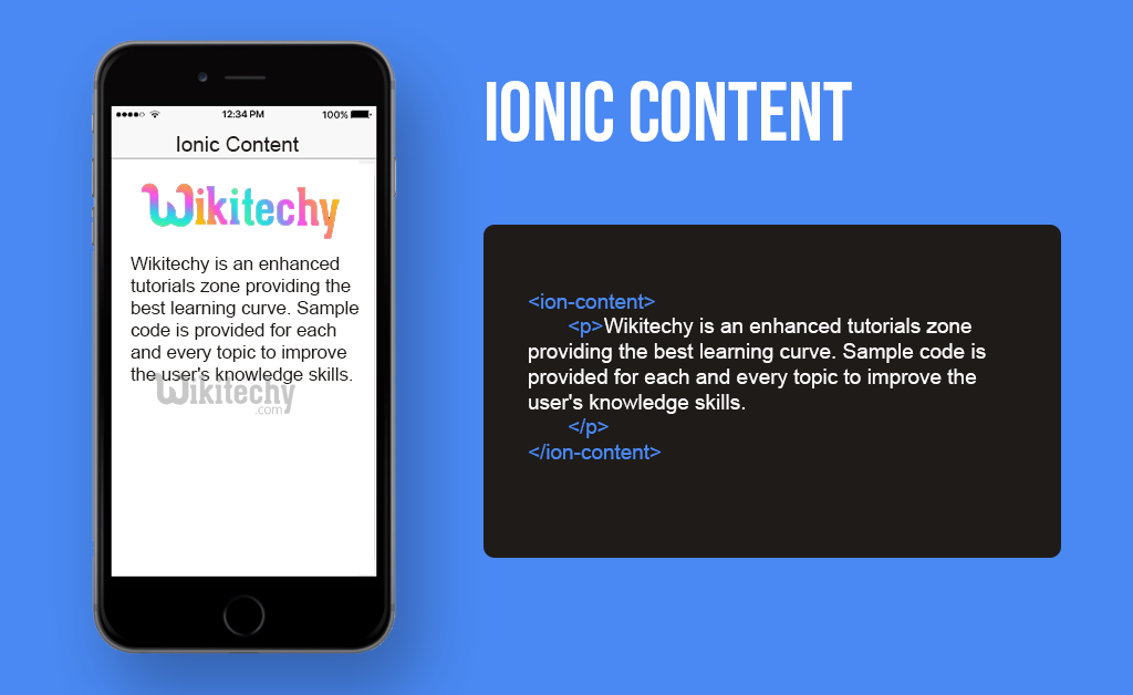  content display and codes in ionic